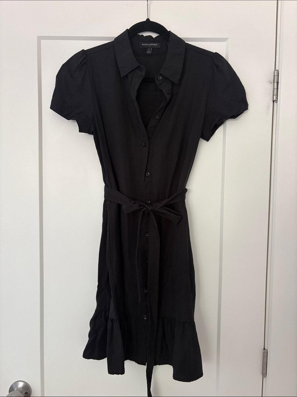 Banana Republic Black Button-Front Shirt Dress with Tie Waist